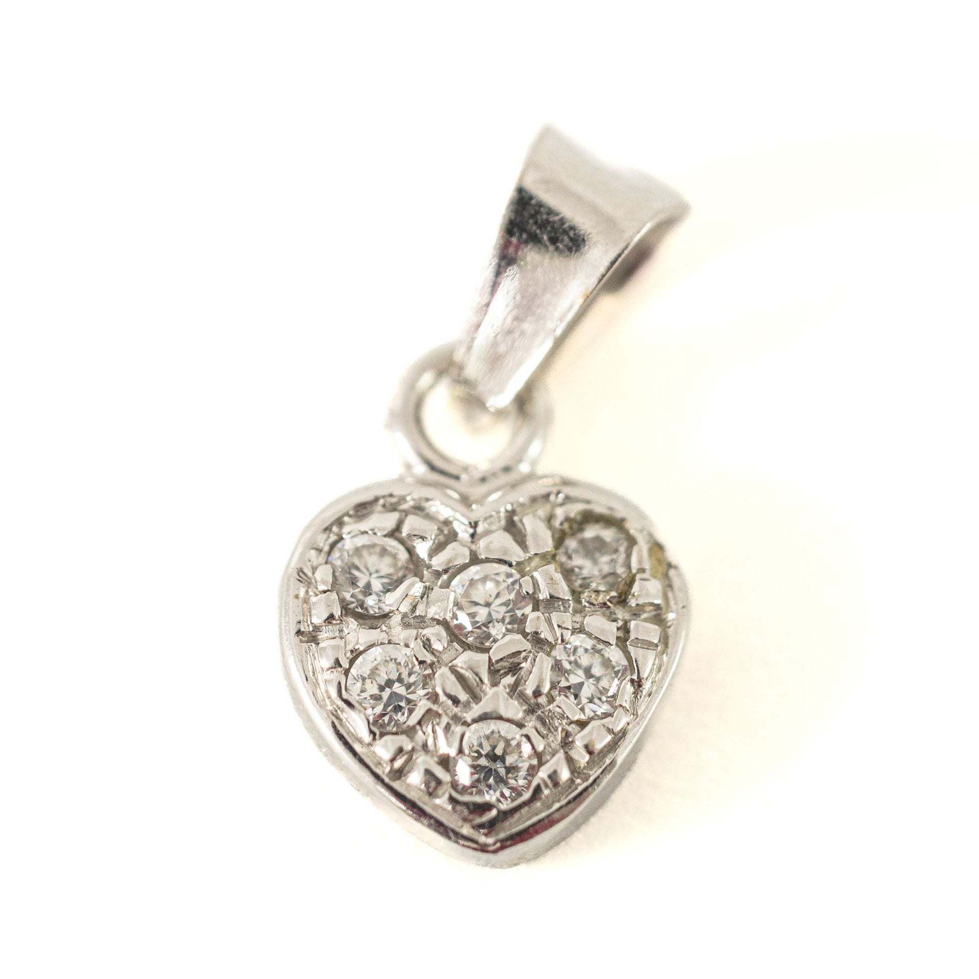Pendentif en Or blanc 18k - Motif "Coeur" avec Zirconiums