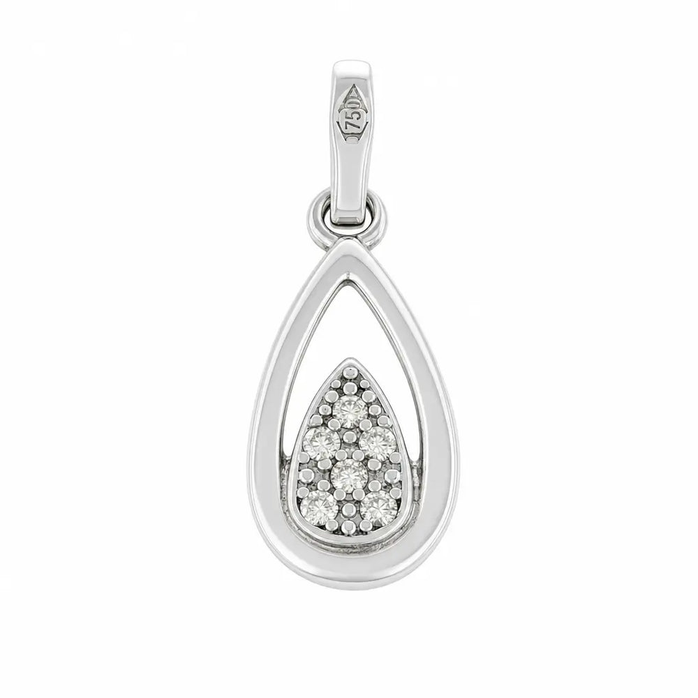Pendentif en Or blanc 18k - Motif "Goutte" avec Diamants