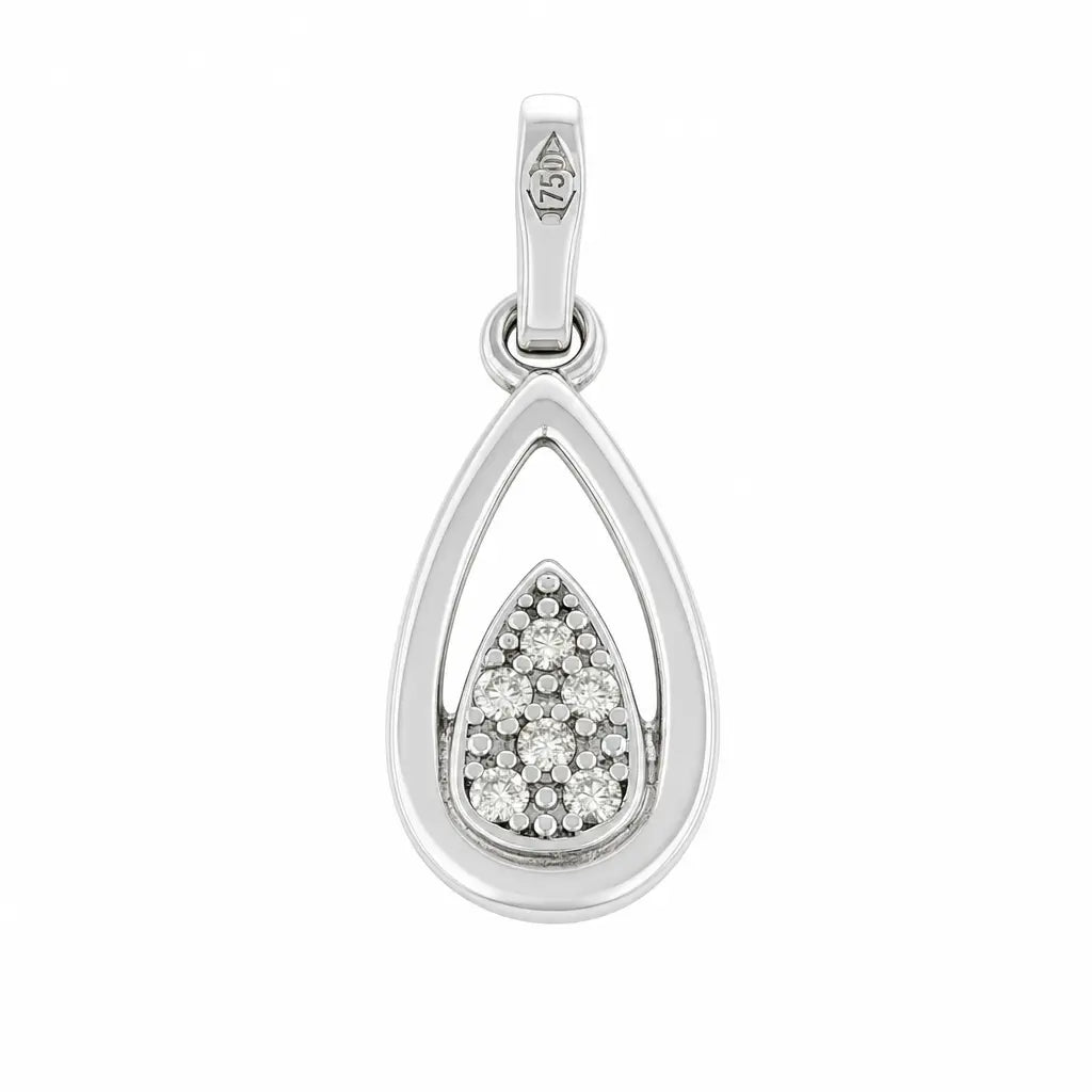 Pendentif en Or blanc 18k - Motif "Goutte" avec Diamants