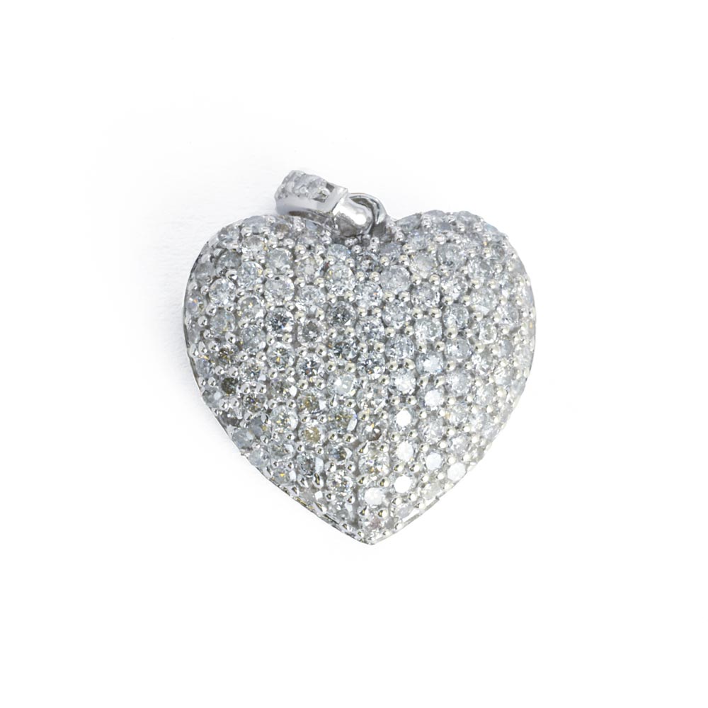 9k White Gold Diamond Pendant - Heart