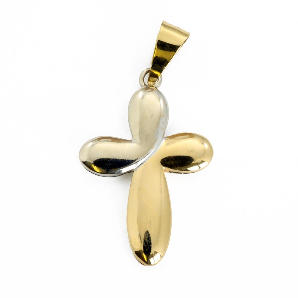 Pendentif en Or blanc et jaune 18k - Motif "Croix Chrétienne"