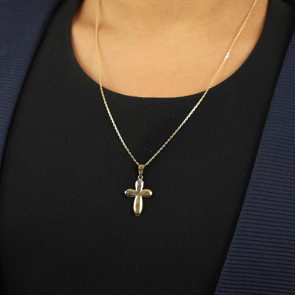 Pendentif en Or blanc et jaune 18k - Motif "Croix Chrétienne"