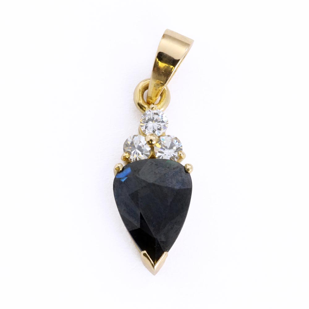 14k Yellow Gold Pendant with Sapphire and Cubic Zirconia
