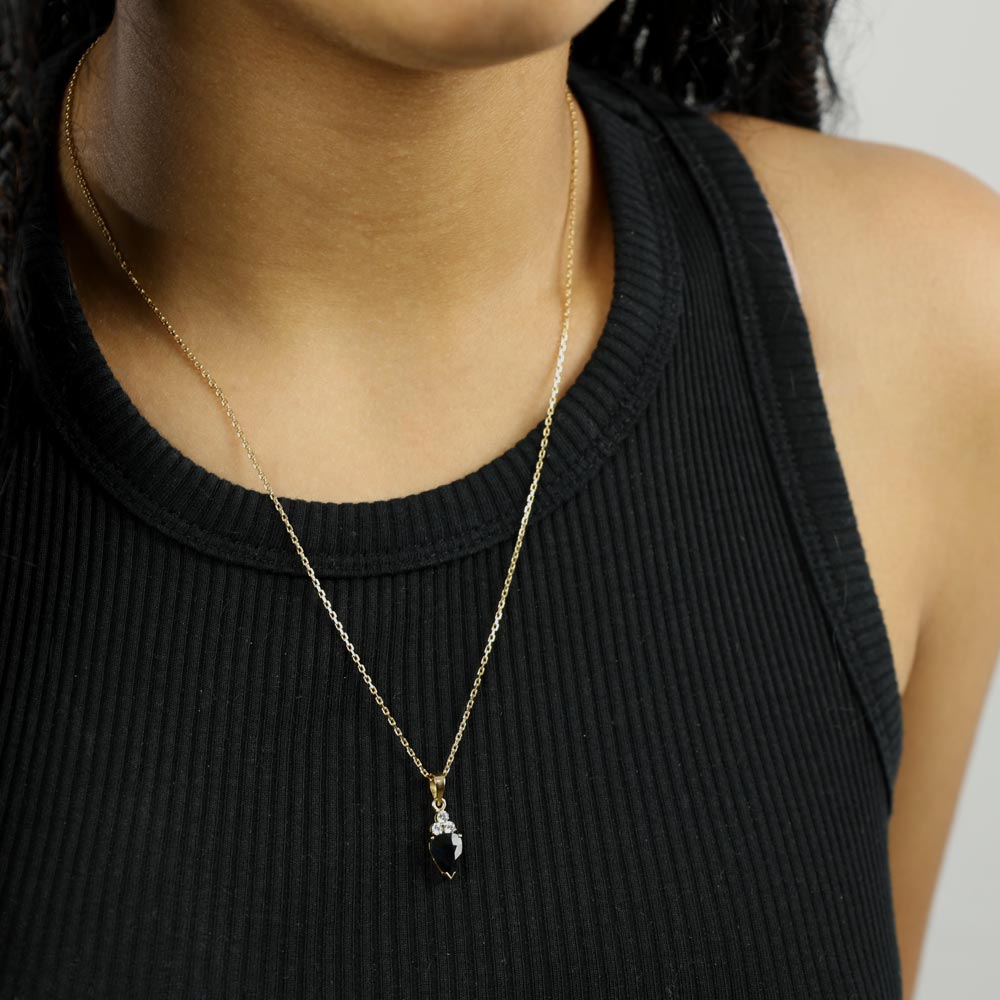 14k Yellow Gold Pendant with Sapphire and Cubic Zirconia