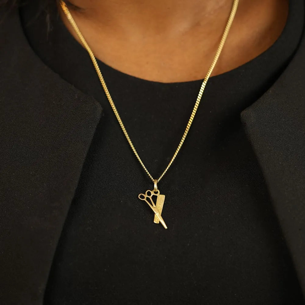 Pendentif en Or jaune 18k - Motif "Ciseaux et Peigne"