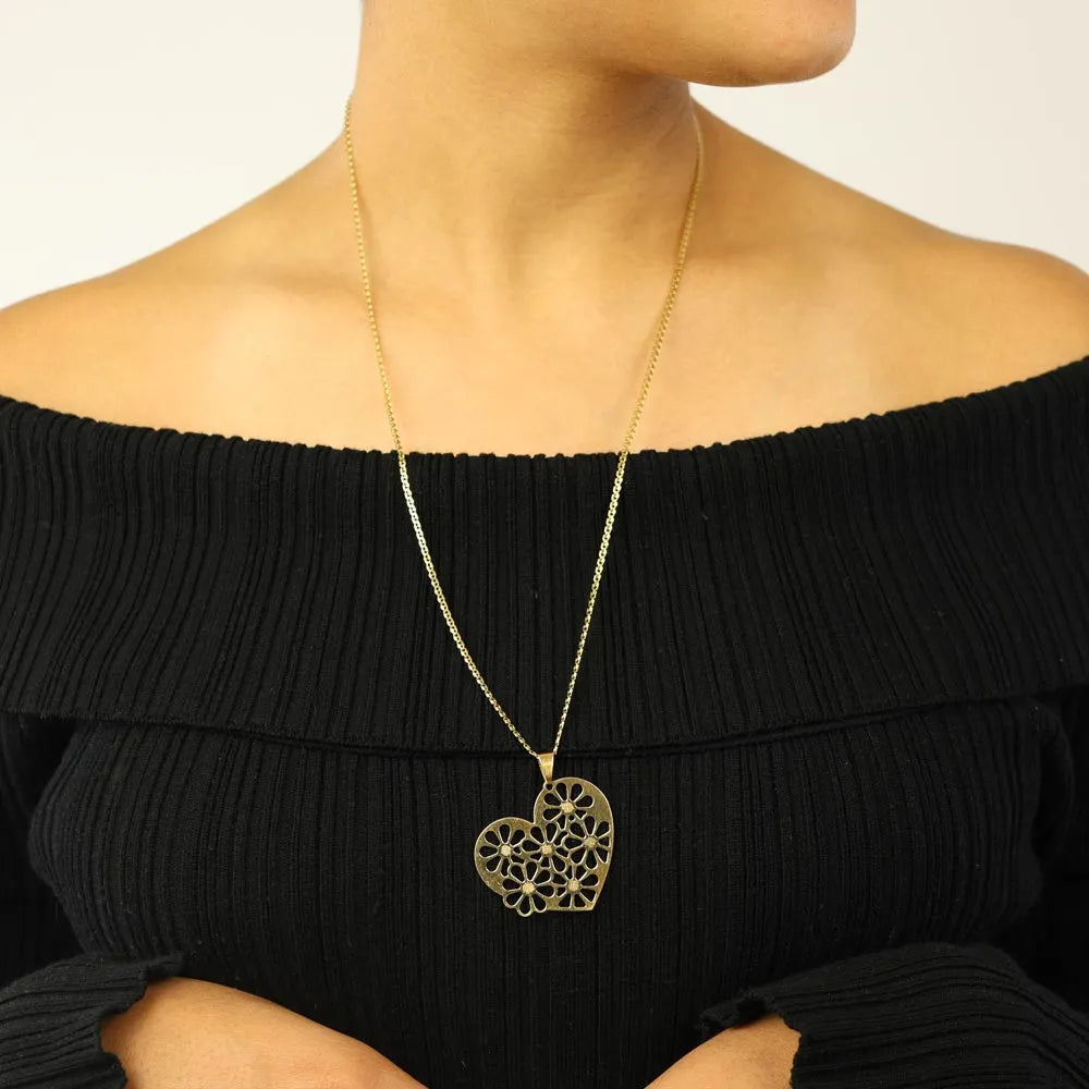 Pendentif en Or jaune 18k - Motif "Coeur et fleurs"