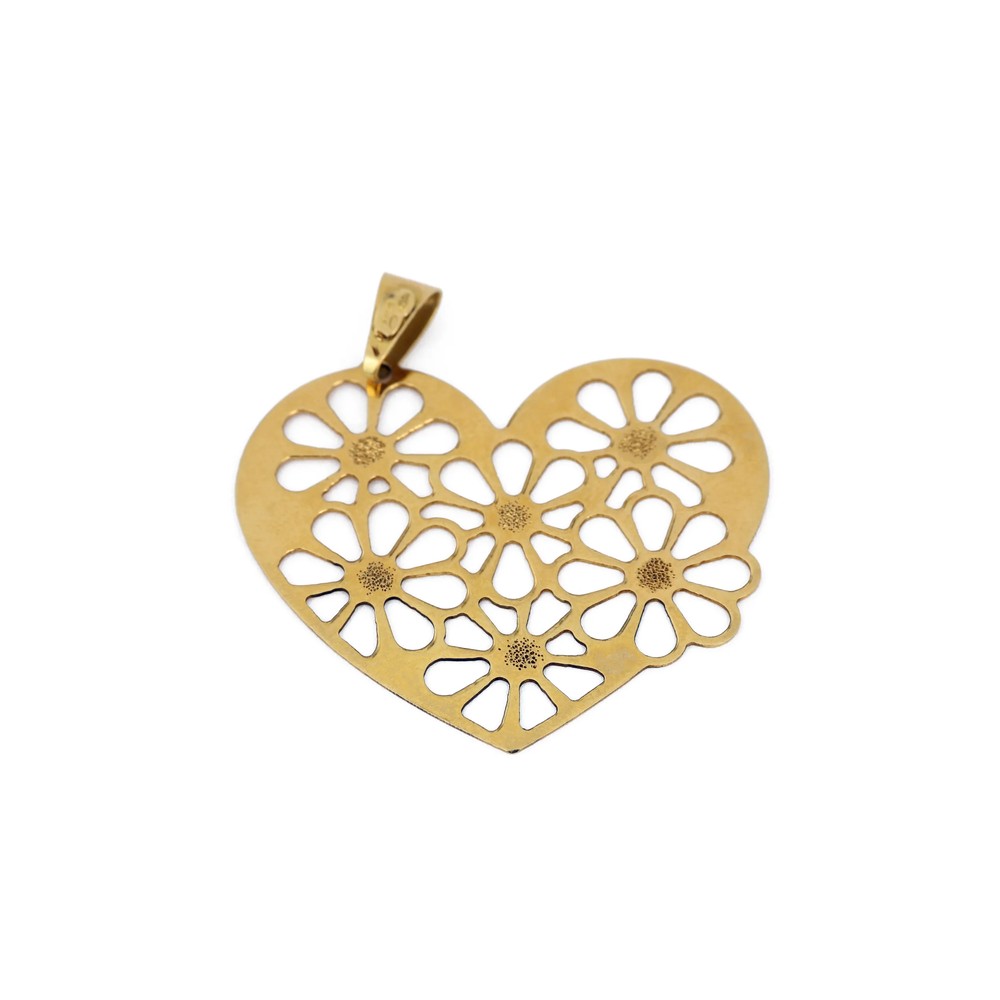Pendentif en Or jaune 18k - Motif "Coeur et fleurs"