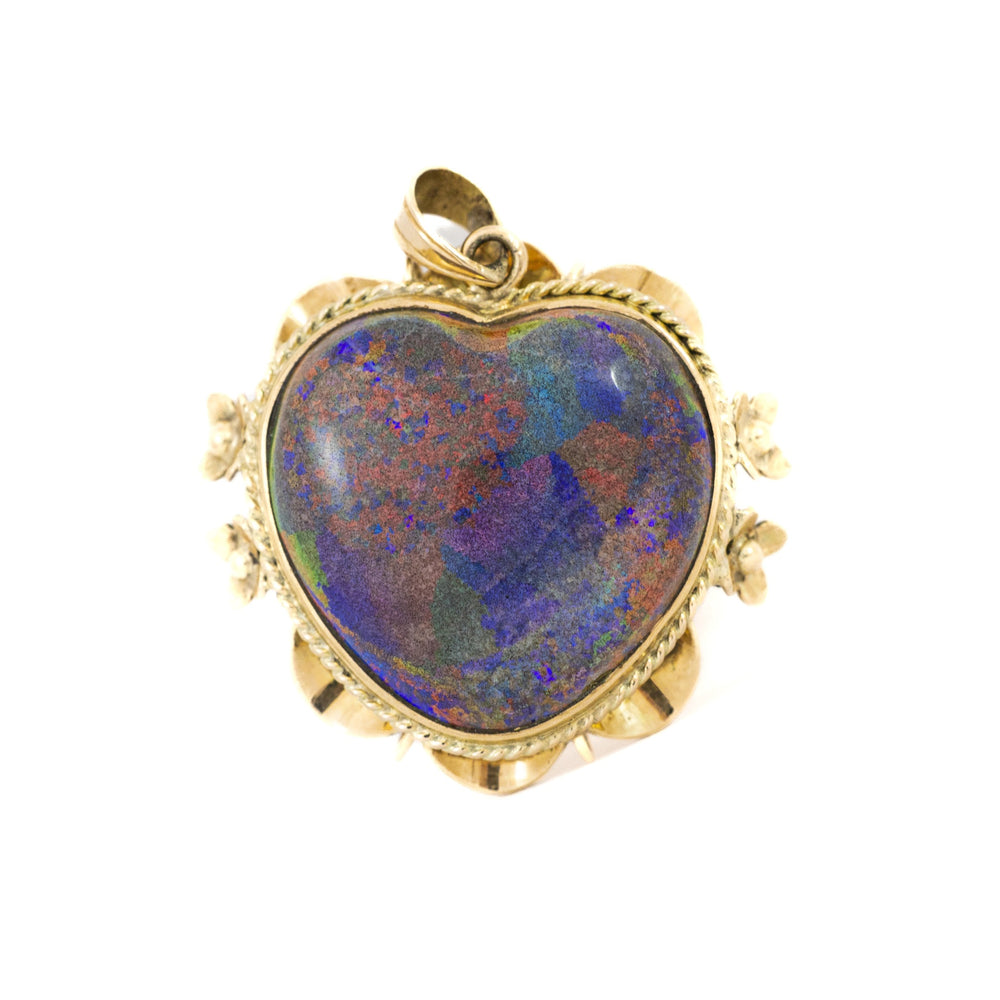 Pendentif en Or jaune 18k - Motif "Coeur" avec Opale noire