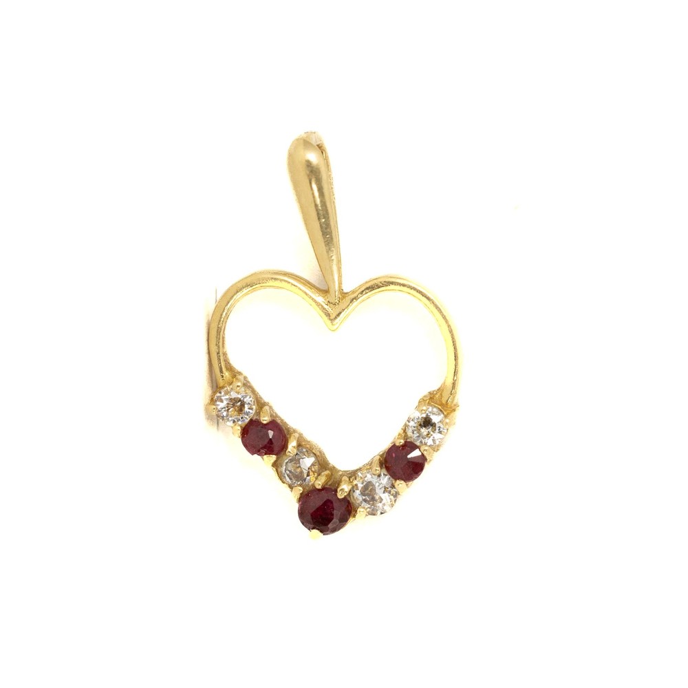 Pendentif en Or jaune 18k - Motif "Coeur" avec Rubis et Diamants