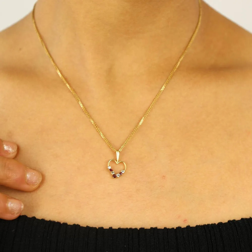 18k Yellow Gold Pendant - "Heart" Motif with Ruby and Diamonds