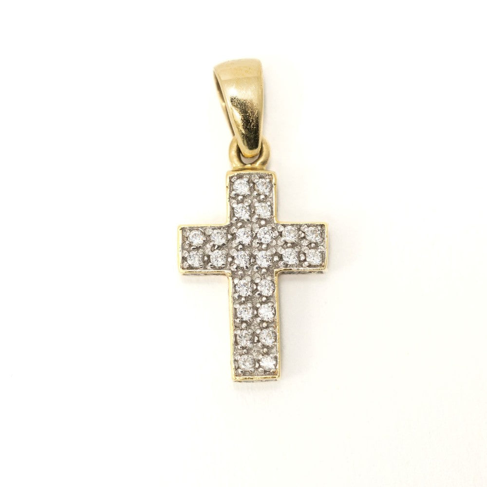 Pendentif en Or jaune 18k - Motif "Croix Chretienne" avec Diamants