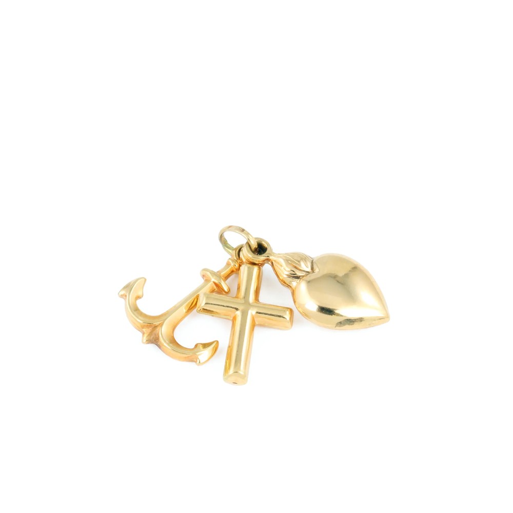 Pendentif en Or jaune 18k - Motif "Croix, Ancre et Coeur"