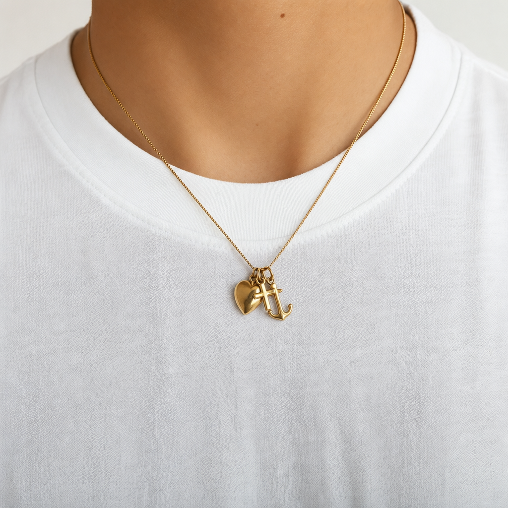 18k Yellow Gold Pendant - "Cross, Anchor, and Heart" Motif