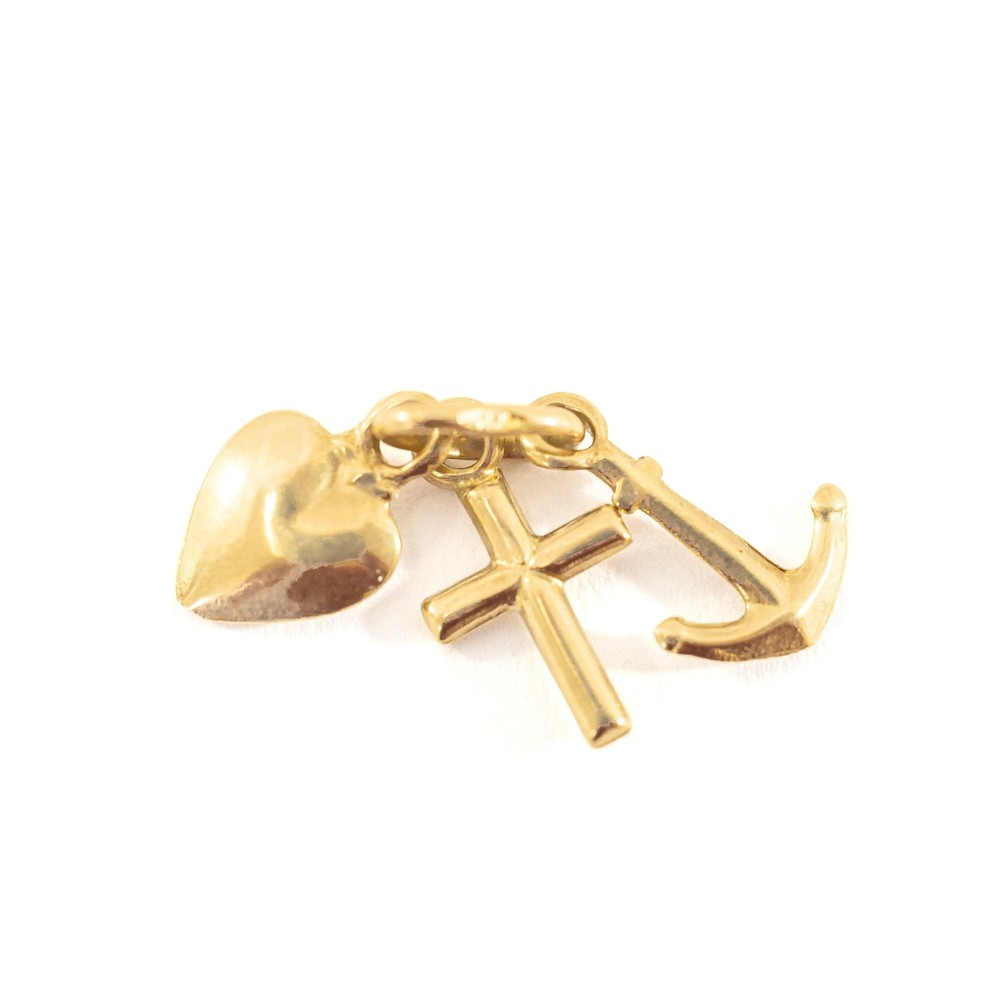 Pendentif en Or jaune 18k - Motif "Croix, Ancre et Coeur"