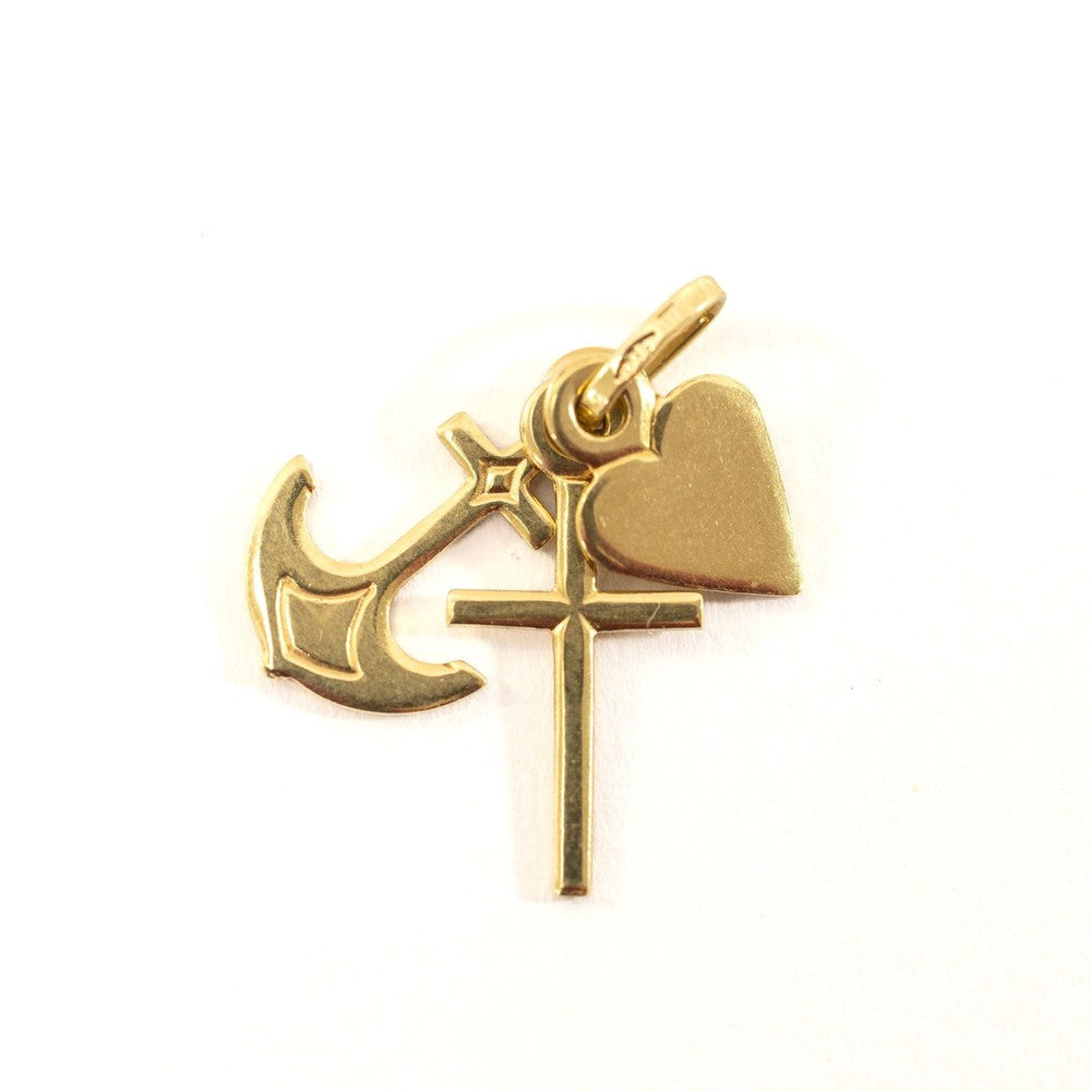 Pendentif en Or jaune 18k - Motif "Croix, Ancre et Coeur"