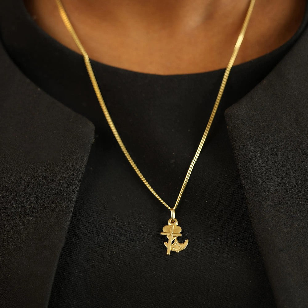 Pendentif en Or jaune 18k - Motif "Croix, Ancre et Coeur"