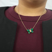 18k Yellow Gold Pendant with Chrysoprase, Coral and Diamond - "Butterfly" Style
