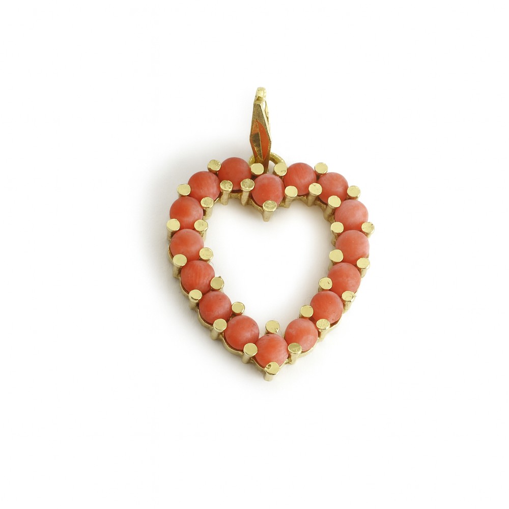 Pendentif en Or jaune 18k avec Corail - Motif "Coeurs"