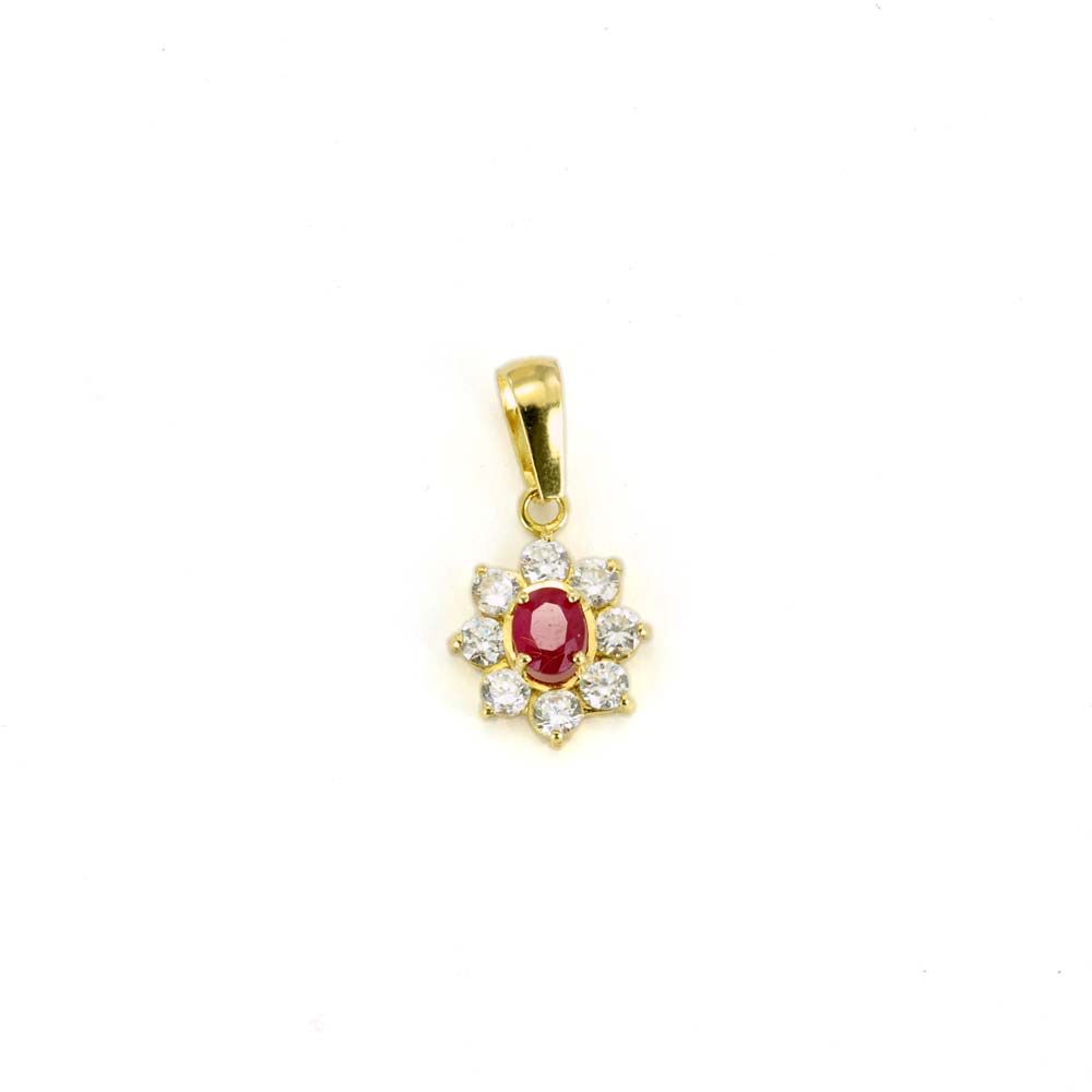 18k Yellow Gold Pendant with Ruby and Zirconium