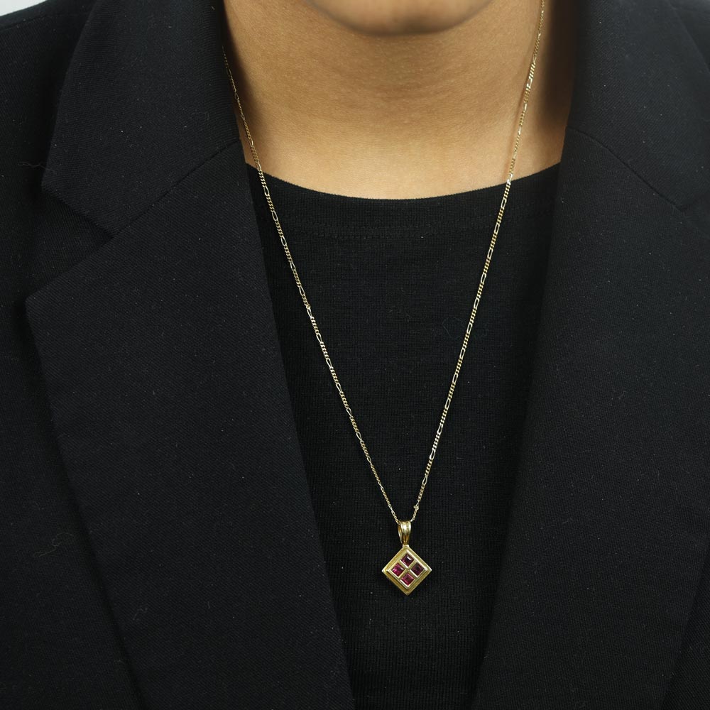 18k Yellow Gold Pendant with Synthetic Rubies
