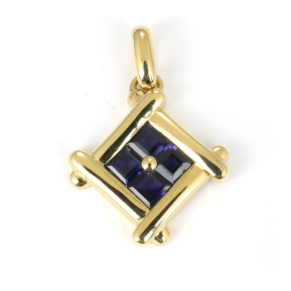 Pendentif en Or jaune 18k avec Saphir synthétique