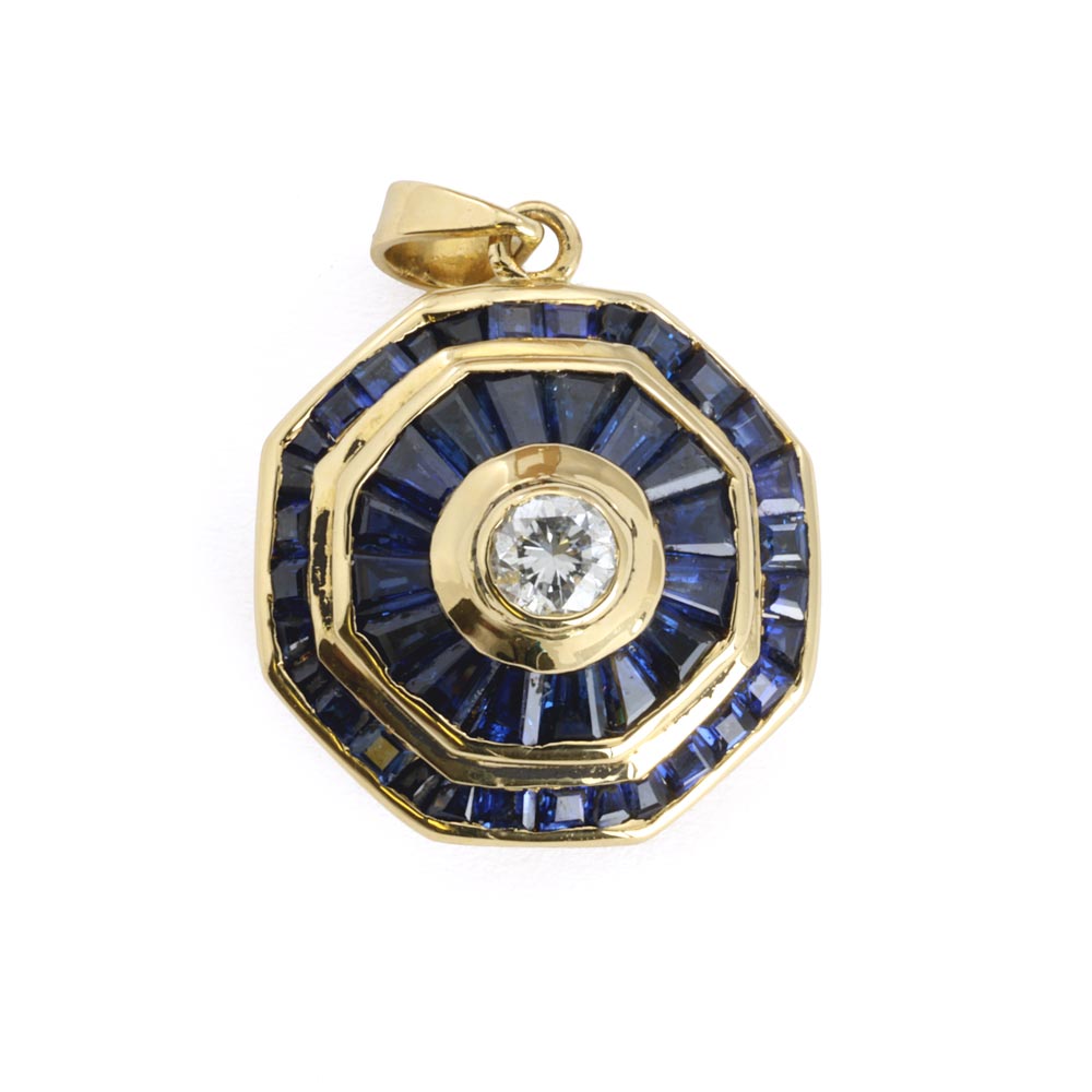 Pendentif en Or jaune 18k avec Saphirs et Diamant