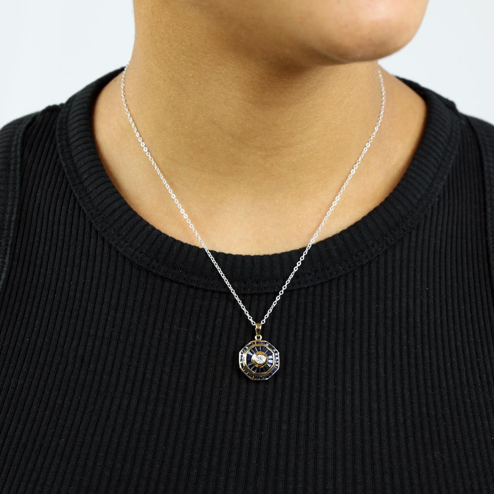 Pendentif en Or jaune 18k avec Saphirs et Diamant
