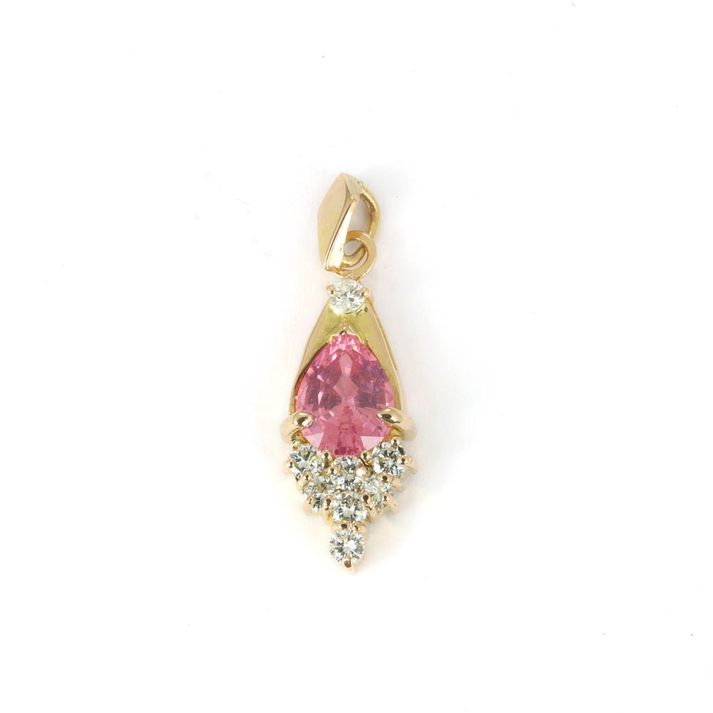 Pendentif en Or jaune 18k avec Spinelle rose et Diamants - Création Marchand d'Or