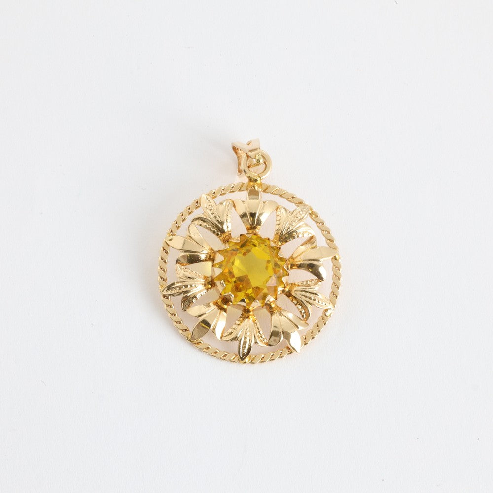 Pendentif en Or rose 18k - Motif "Fleur" avec Verre taillé