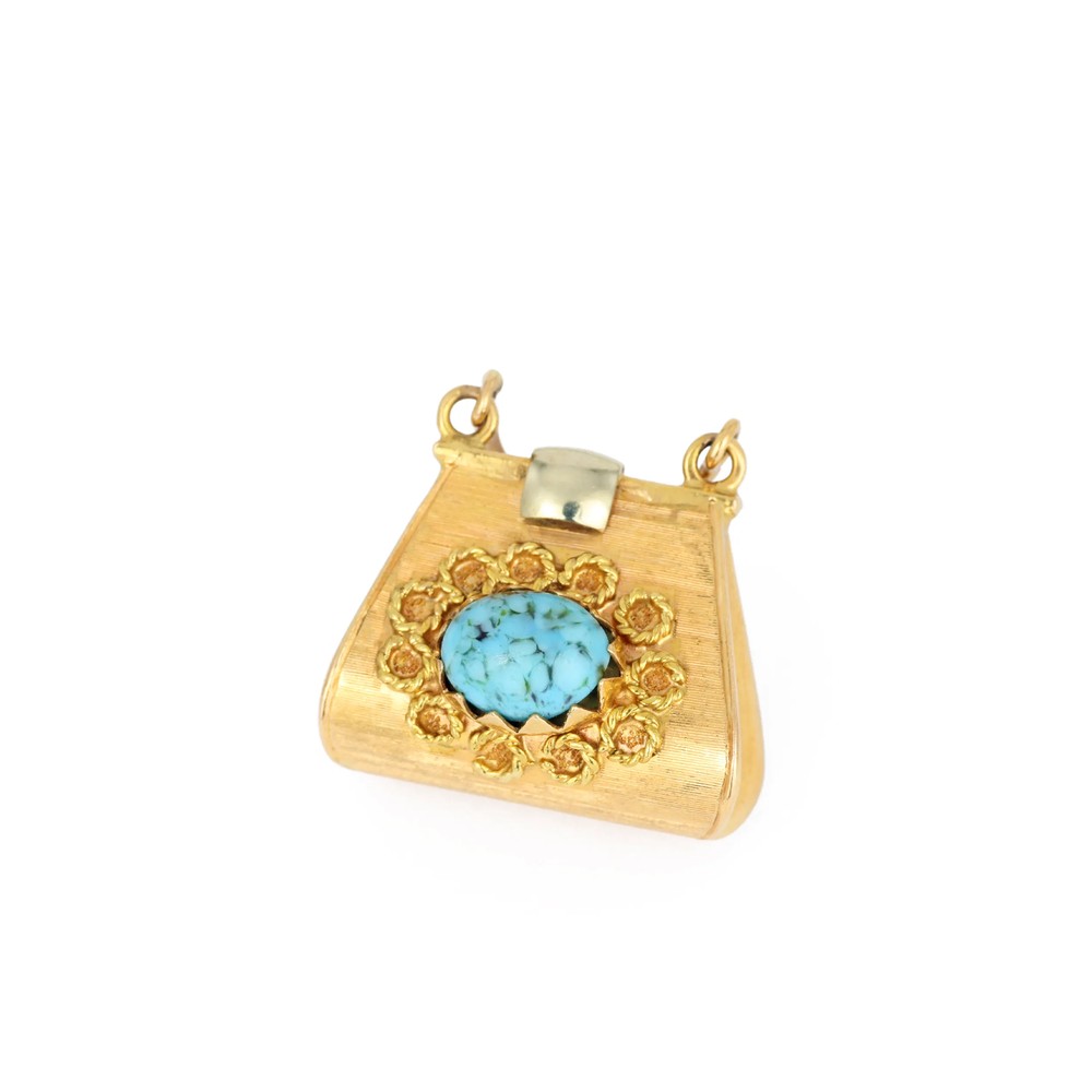 Pendentif en or jaune 18k - Motif "Sac à main" avec turquoise
