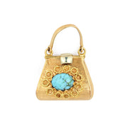 Pendentif en or jaune 18k - Motif "Sac à main" avec turquoise