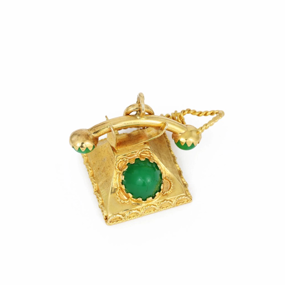 Pendentif en or jaune 18k - Motif "Téléphone" avec Chrysoprase