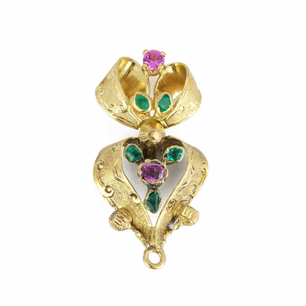 Pendentif en or jaune 18k avec Emeraudes et Spinelles