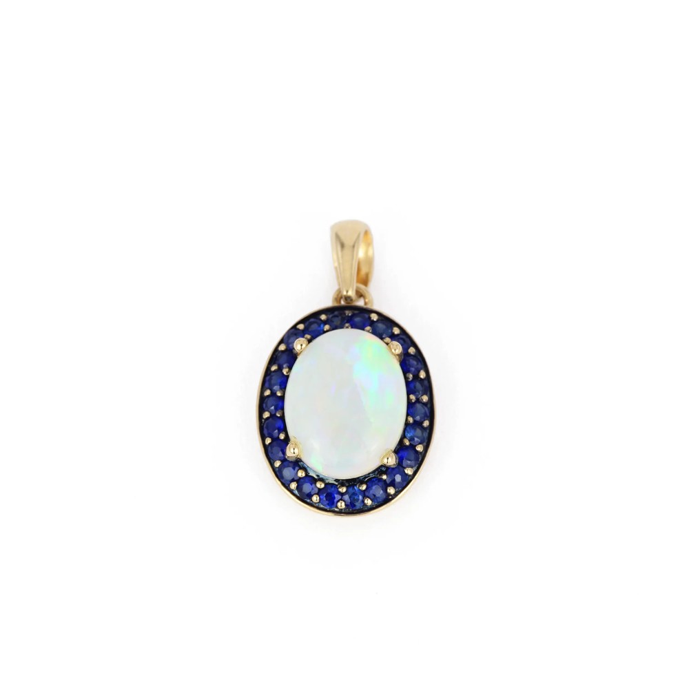 Pendentif en or jaune 18k avec Opale et Saphirs