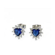 Sterling Silver Stud Earrings with Faceted Blue Glass
