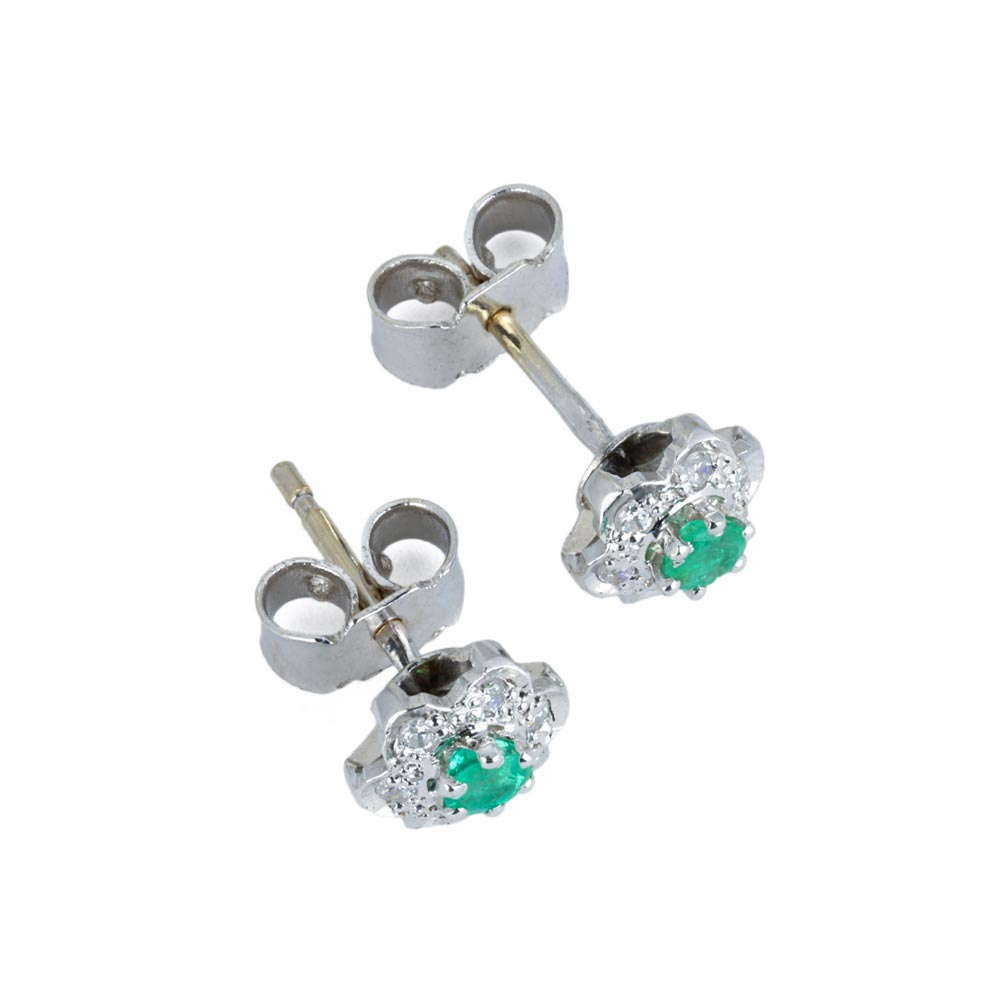 Puces d'oreilles en Or blanc 18k avec Emeraudes et Zirconiums