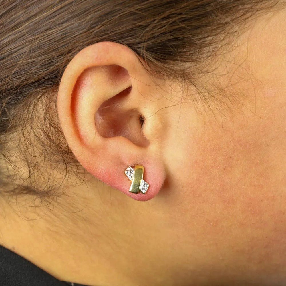 Puces d'oreilles en Or blanc et jaune 18k - Style Graphique