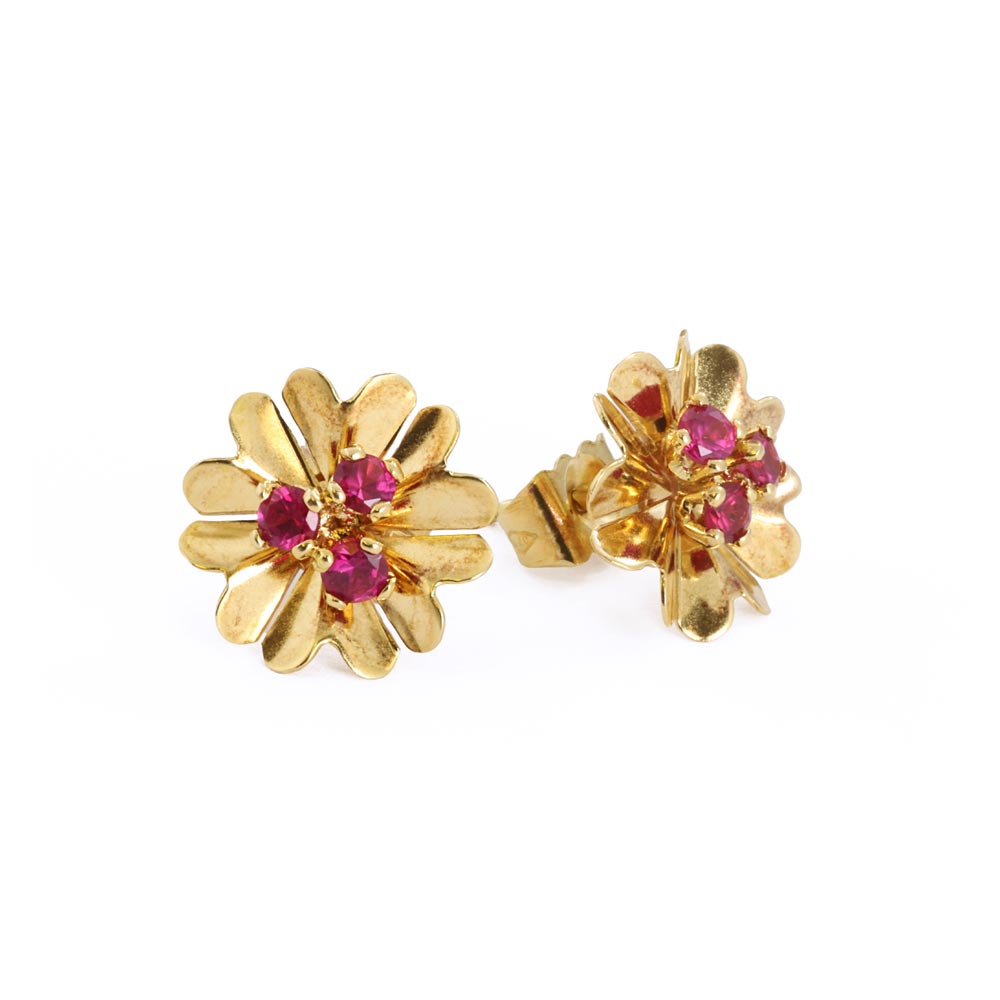 Puces d'oreilles en Or jaune 18k avec Saphirs synthétiques