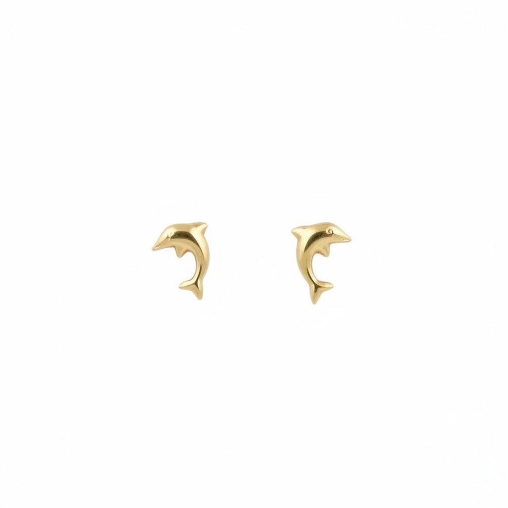 18k Yellow Gold Stud Earrings - "Dolphin" Motif