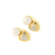 Puces d'oreilles en or jaune 18k avec Diamants et Perles