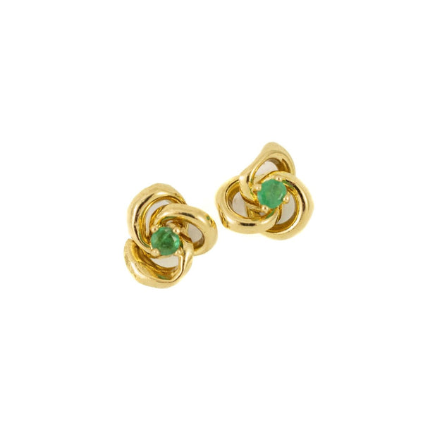 Puces d'oreilles en or jaune 18k avec Emeraudes
