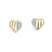 Puces d'oreilles en or jaune et blanc 18k - Motif "Coeur strié"