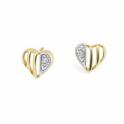 Puces d'oreilles en or jaune et blanc 18k - Motif "Coeur strié"