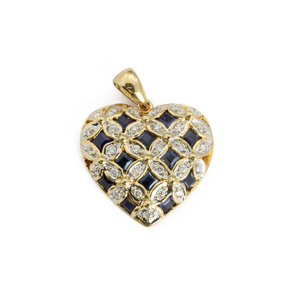 Pendentif en Or jaune 18k avec Saphirs synthétiques et Diamants