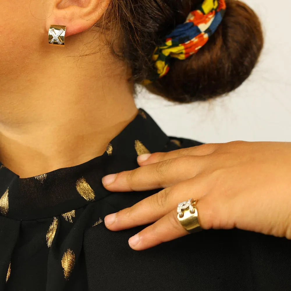 Parure Bague et Boucles d'oreilles en Or jaune 18k