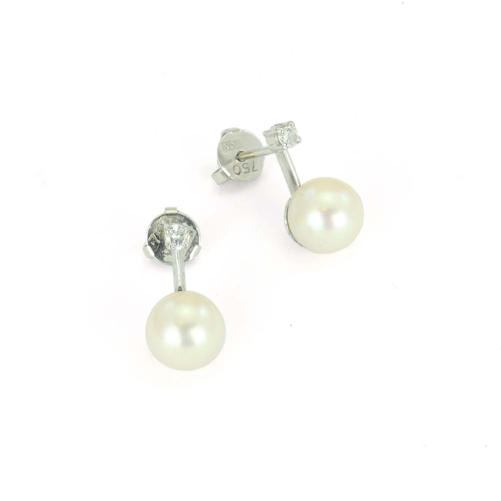 Boucles d'oreilles en Or blanc 18k avec Perles et Diamants