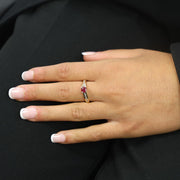 Bague en Or jaune 18k avec Rubis et Cubic Zirconium - Solitaire