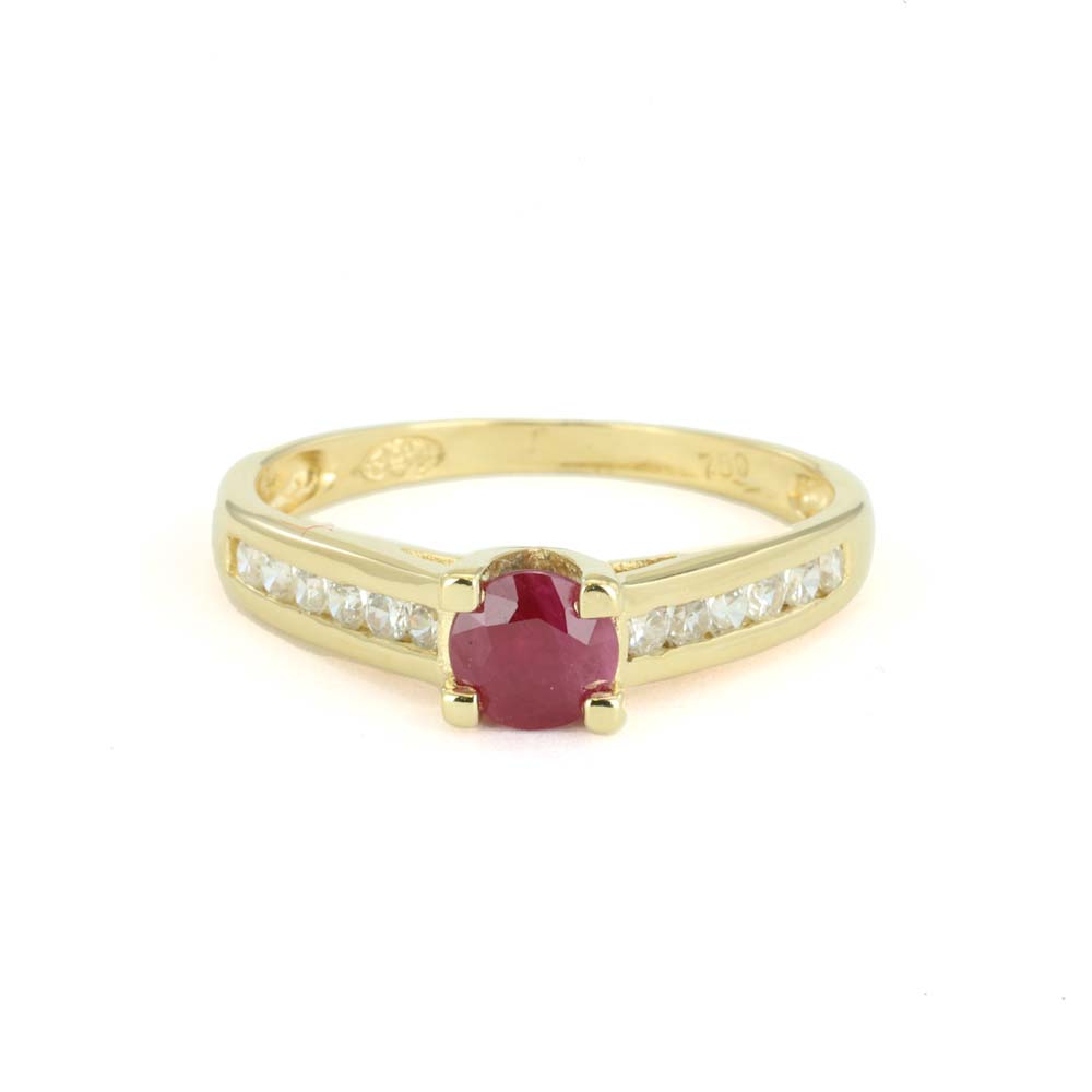 Bague en Or jaune 18k avec Rubis et Cubic Zirconium - Solitaire