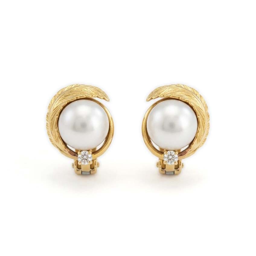 Boucles d'oreilles en Or jaune 18k et Perles
