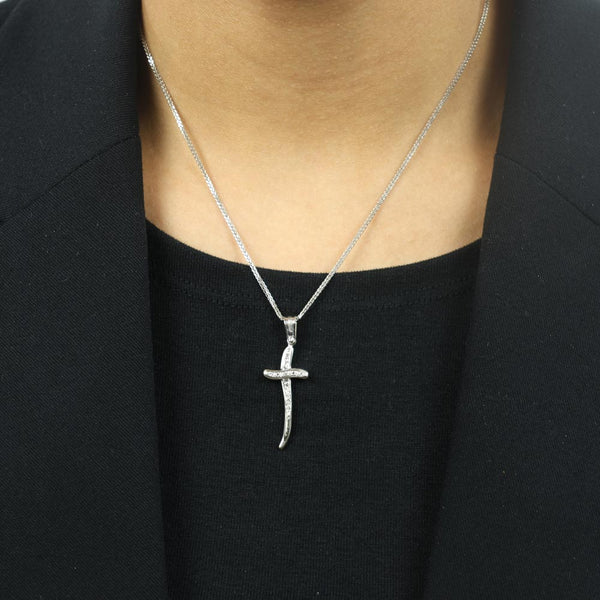 Pendentif en Or blanc 14k avec Zirconiums - Motif "Sabre"